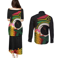 Vanuatu Selebretem 44th Indipendens Dei Couples Matching Puletasi and Long Sleeve Button Shirt Sand Drawing Turtle Melanesian Vibes