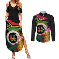 Vanuatu Selebretem 44th Indipendens Dei Couples Matching Summer Maxi Dress and Long Sleeve Button Shirt Sand Drawing Turtle Melanesian Vibes
