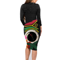 Vanuatu Selebretem 44th Indipendens Dei Family Matching Long Sleeve Bodycon Dress and Hawaiian Shirt Sand Drawing Turtle Melanesian Vibes LT03 - Polynesian Pride