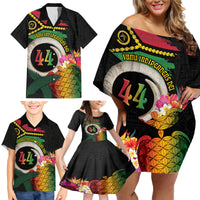 Vanuatu Selebretem 44th Indipendens Dei Family Matching Off Shoulder Short Dress and Hawaiian Shirt Sand Drawing Turtle Melanesian Vibes LT03 - Polynesian Pride