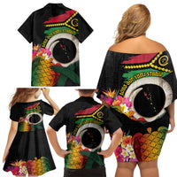 Vanuatu Selebretem 44th Indipendens Dei Family Matching Off Shoulder Short Dress and Hawaiian Shirt Sand Drawing Turtle Melanesian Vibes LT03 - Polynesian Pride