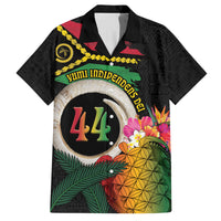 Vanuatu Selebretem 44th Indipendens Dei Family Matching Off Shoulder Short Dress and Hawaiian Shirt Sand Drawing Turtle Melanesian Vibes LT03 Dad's Shirt - Short Sleeve Black - Polynesian Pride