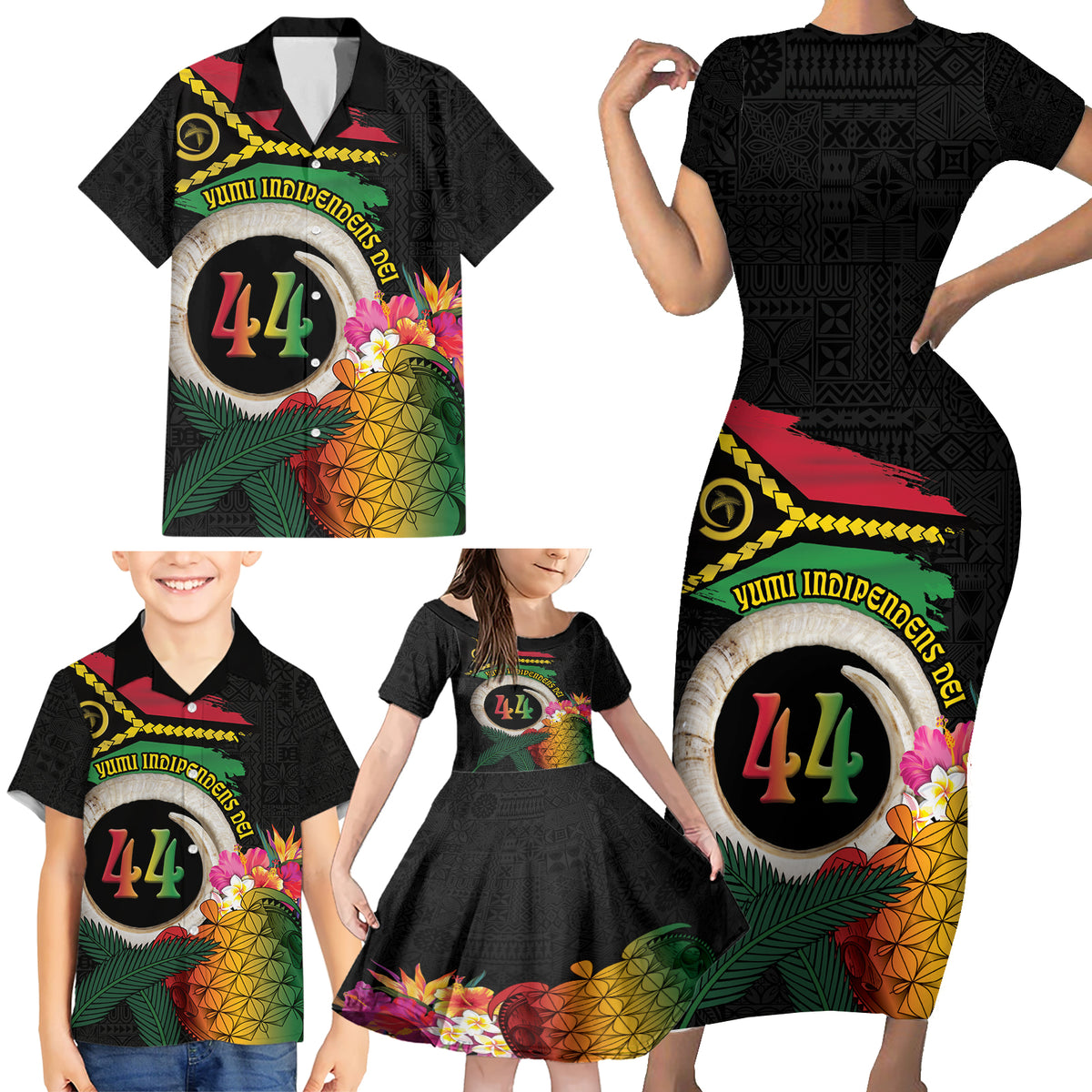 Vanuatu Selebretem 44th Indipendens Dei Family Matching Short Sleeve Bodycon Dress and Hawaiian Shirt Sand Drawing Turtle Melanesian Vibes LT03 - Polynesian Pride