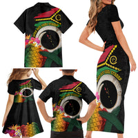 Vanuatu Selebretem 44th Indipendens Dei Family Matching Short Sleeve Bodycon Dress and Hawaiian Shirt Sand Drawing Turtle Melanesian Vibes LT03 - Polynesian Pride