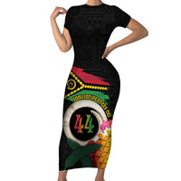 Vanuatu Selebretem 44th Indipendens Dei Family Matching Short Sleeve Bodycon Dress and Hawaiian Shirt Sand Drawing Turtle Melanesian Vibes LT03 Mom's Dress Black - Polynesian Pride