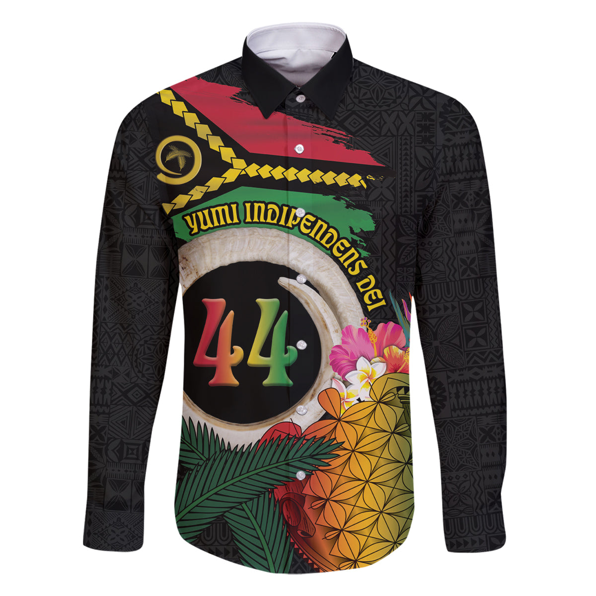 Vanuatu Selebretem 44th Indipendens Dei Family Matching Tank Maxi Dress and Hawaiian Shirt Sand Drawing Turtle Melanesian Vibes LT03 Dad's Shirt - Long Sleeve Black - Polynesian Pride
