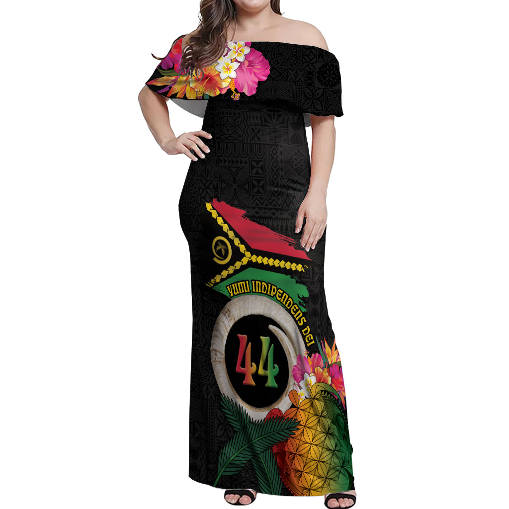 Vanuatu Selebretem 44th Indipendens Dei Off Shoulder Maxi Dress Sand Drawing Turtle Melanesian Vibes