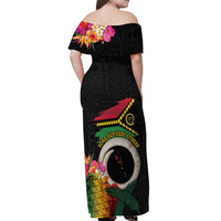 Vanuatu Selebretem 44th Indipendens Dei Off Shoulder Maxi Dress Sand Drawing Turtle Melanesian Vibes