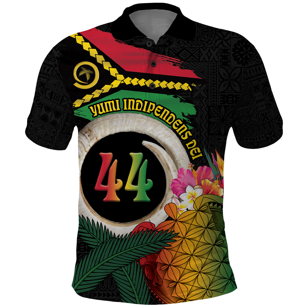 Vanuatu Selebretem 44th Indipendens Dei Polo Shirt Sand Drawing Turtle Melanesian Vibes LT03 Black - Polynesian Pride