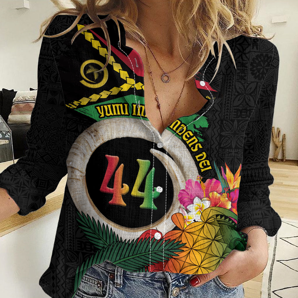 Vanuatu Selebretem 44th Indipendens Dei Women Casual Shirt Sand Drawing Turtle Melanesian Vibes