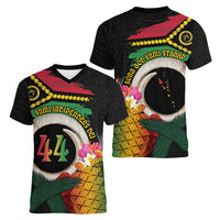 Vanuatu Selebretem 44th Indipendens Dei Women V-Neck T-Shirt Sand Drawing Turtle Melanesian Vibes