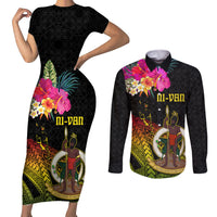 Vanuatu Ni-Van Couples Matching Short Sleeve Bodycon Dress and Long Sleeve Button Shirt Coat of Arms Sand Drawing