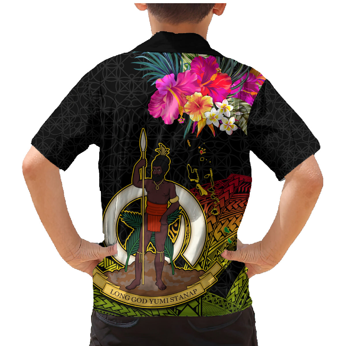 Vanuatu Ni-Van Family Matching Mermaid Dress and Hawaiian Shirt Coat of Arms Sand Drawing