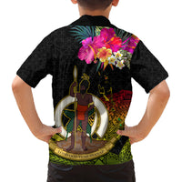 Vanuatu Ni-Van Family Matching Off The Shoulder Long Sleeve Dress and Hawaiian Shirt Coat of Arms Sand Drawing LT03 - Polynesian Pride