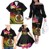 Vanuatu Ni-Van Family Matching Off The Shoulder Long Sleeve Dress and Hawaiian Shirt Coat of Arms Sand Drawing LT03 - Polynesian Pride