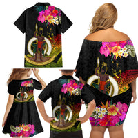 Vanuatu Ni-Van Family Matching Off Shoulder Short Dress and Hawaiian Shirt Coat of Arms Sand Drawing LT03 - Polynesian Pride