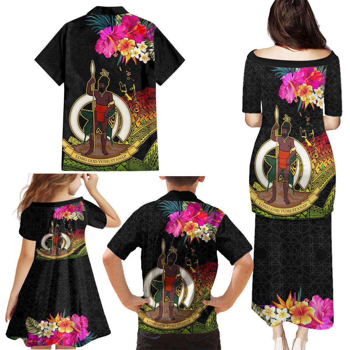Vanuatu Ni-Van Family Matching Puletasi and Hawaiian Shirt Coat of Arms Sand Drawing LT03 - Polynesian Pride