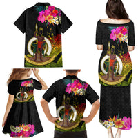 Vanuatu Ni-Van Family Matching Puletasi and Hawaiian Shirt Coat of Arms Sand Drawing LT03 - Polynesian Pride