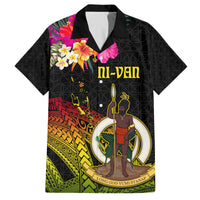 Vanuatu Ni-Van Family Matching Puletasi and Hawaiian Shirt Coat of Arms Sand Drawing LT03 Dad's Shirt - Short Sleeve Black - Polynesian Pride