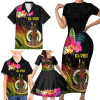 Vanuatu Ni-Van Family Matching Short Sleeve Bodycon Dress and Hawaiian Shirt Coat of Arms Sand Drawing LT03 - Polynesian Pride