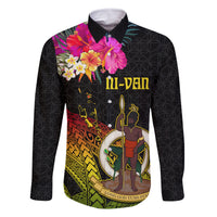 Vanuatu Ni-Van Family Matching Tank Maxi Dress and Hawaiian Shirt Coat of Arms Sand Drawing LT03 Dad's Shirt - Long Sleeve Black - Polynesian Pride