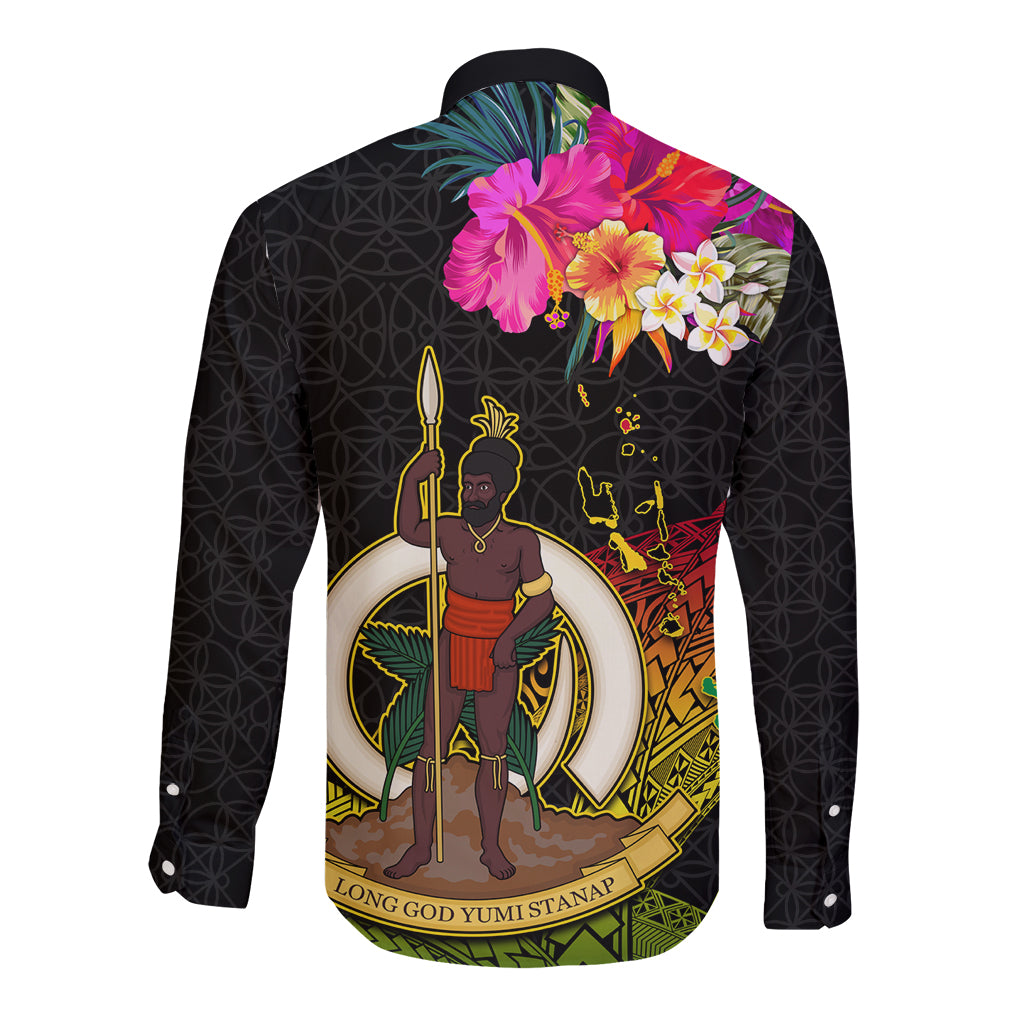 Vanuatu Ni-Van Long Sleeve Button Shirt Coat of Arms Sand Drawing