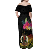 Vanuatu Ni-Van Off Shoulder Maxi Dress Coat of Arms Sand Drawing