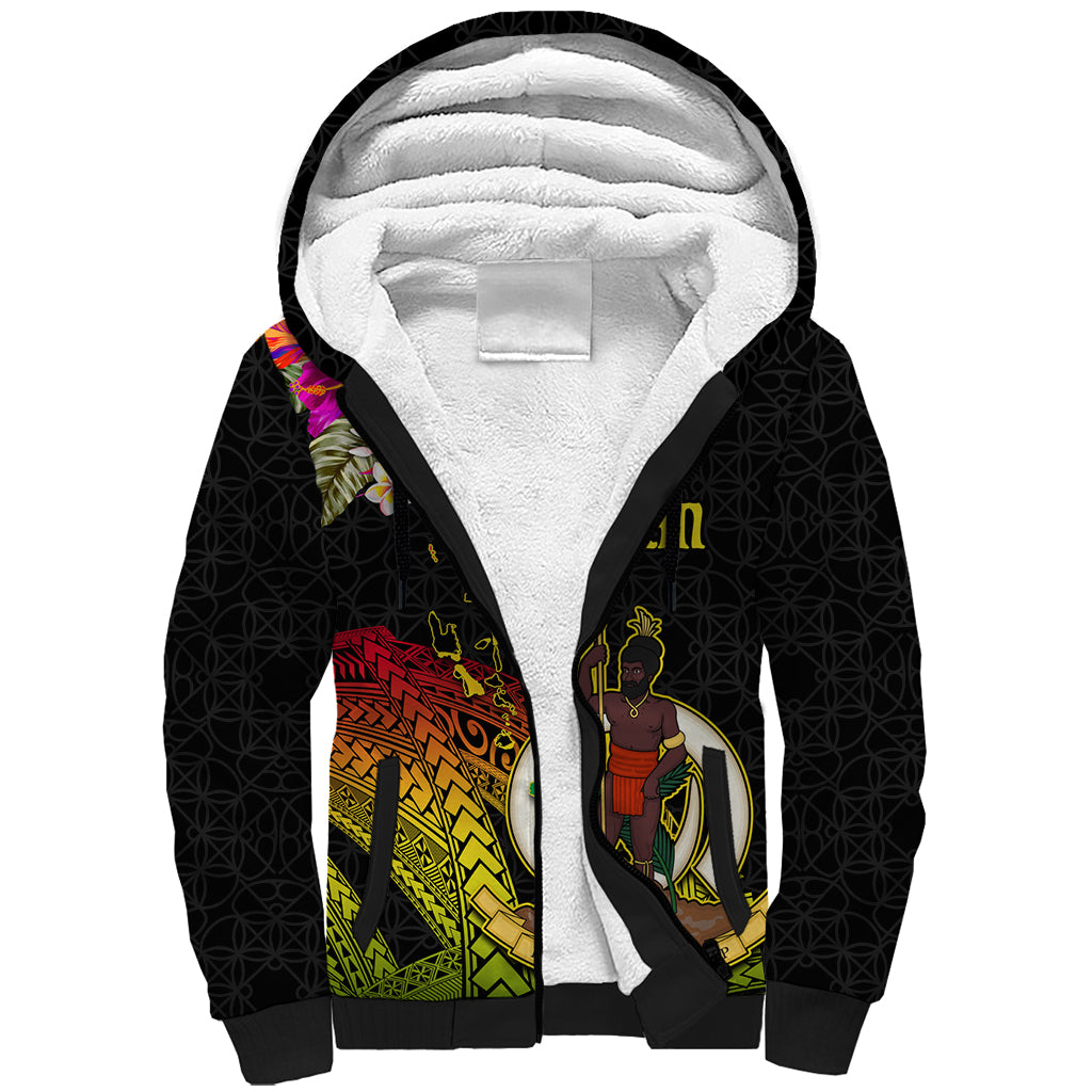 Vanuatu Ni-Van Sherpa Hoodie Coat of Arms Sand Drawing