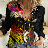 Vanuatu Ni-Van Women Casual Shirt Coat of Arms Sand Drawing