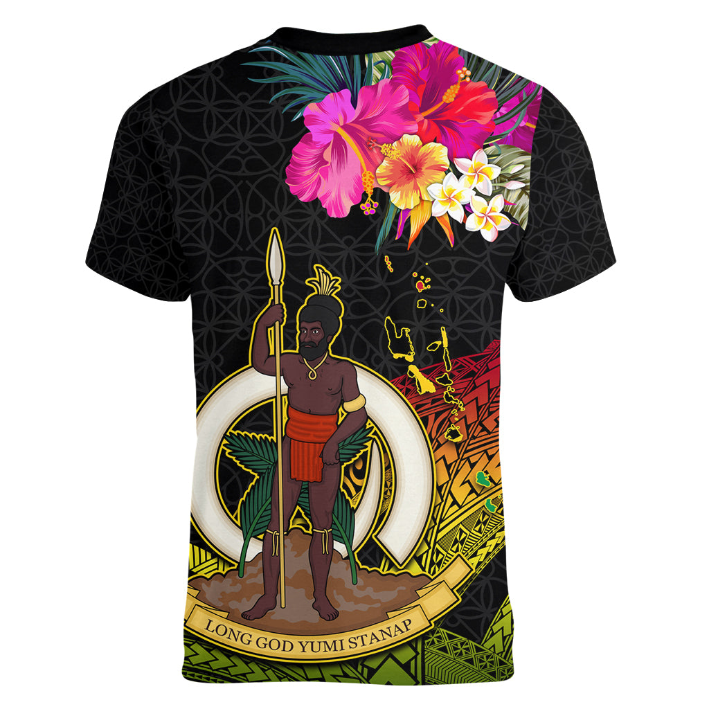 Vanuatu Ni-Van Women V-Neck T-Shirt Coat of Arms Sand Drawing