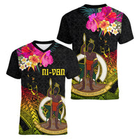 Vanuatu Ni-Van Women V-Neck T-Shirt Coat of Arms Sand Drawing