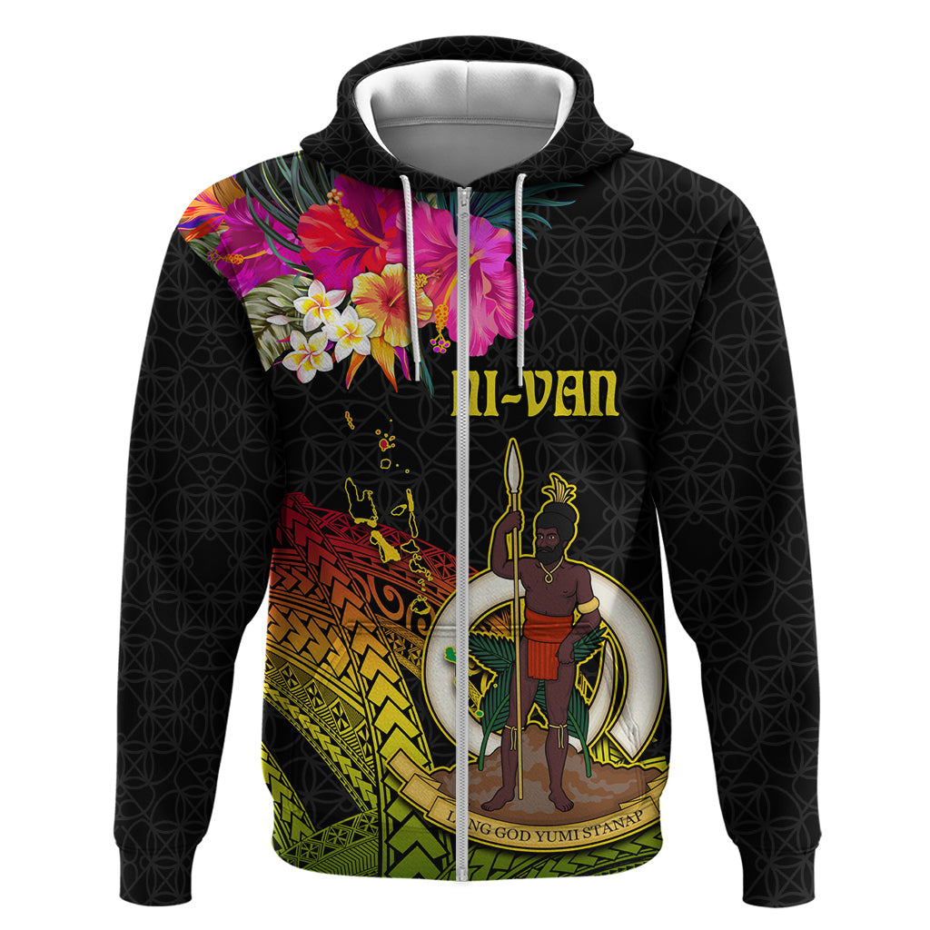Vanuatu Ni-Van Zip Hoodie Coat of Arms Sand Drawing