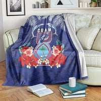 Guam Liberation Day Blanket The Tribal Latte Stone and Dolphins with Hibiscus Chamorro Culture