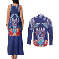 Guam Liberation Day Couples Matching Tank Maxi Dress and Long Sleeve Button Shirt The Tribal Latte Stone and Dolphins with Hibiscus Chamorro Culture
