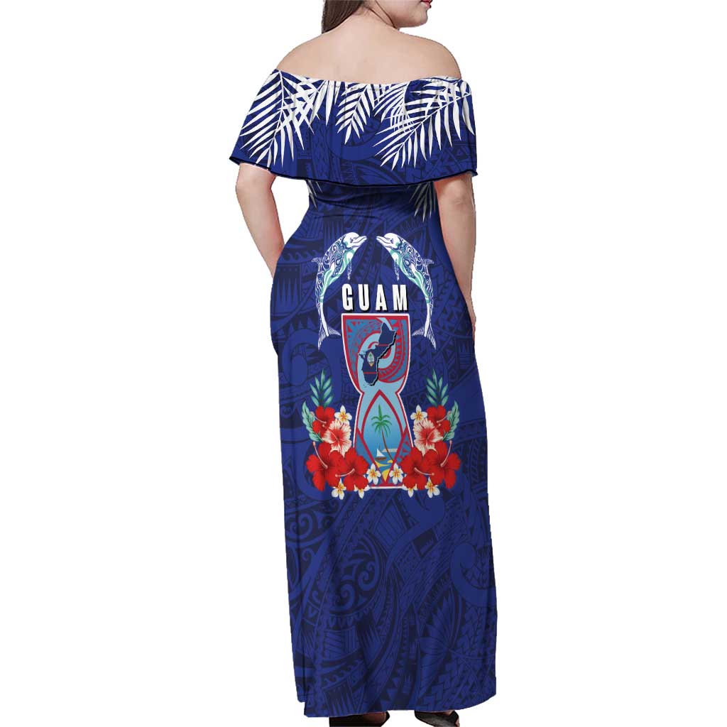 Guam Liberation Day Family Matching Off Shoulder Maxi Dress and Hawaiian Shirt The Tribal Latte Stone and Dolphins with Hibiscus Chamorro Culture