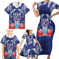 Guam Liberation Day Family Matching Short Sleeve Bodycon Dress and Hawaiian Shirt The Tribal Latte Stone and Dolphins with Hibiscus Chamorro Culture LT03 - Polynesian Pride