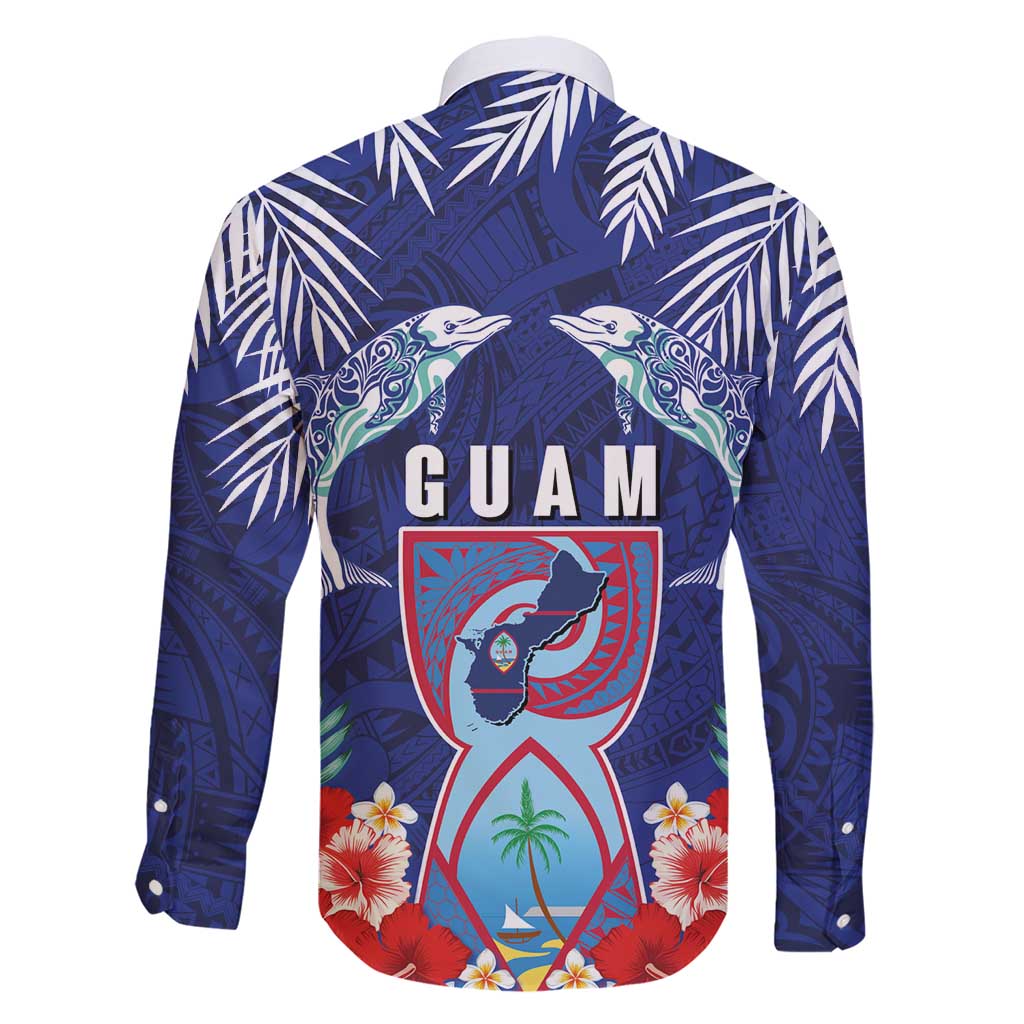 Guam Liberation Day Family Matching Short Sleeve Bodycon Dress and Hawaiian Shirt The Tribal Latte Stone and Dolphins with Hibiscus Chamorro Culture LT03 - Polynesian Pride