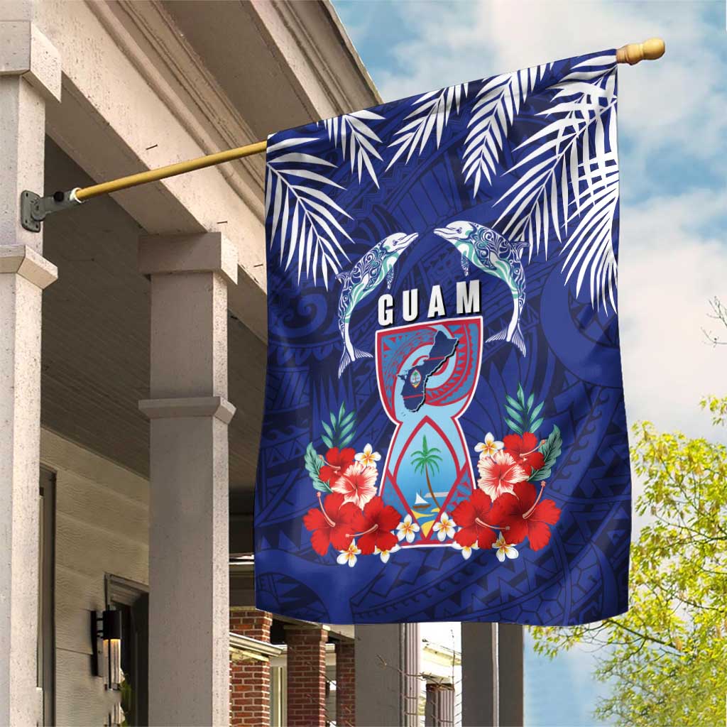 Guam Liberation Day Garden Flag The Tribal Latte Stone and Dolphins with Hibiscus Chamorro Culture