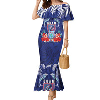 Guam Liberation Day Mermaid Dress The Tribal Latte Stone and Dolphins with Hibiscus Chamorro Culture LT03 Women Blue - Polynesian Pride