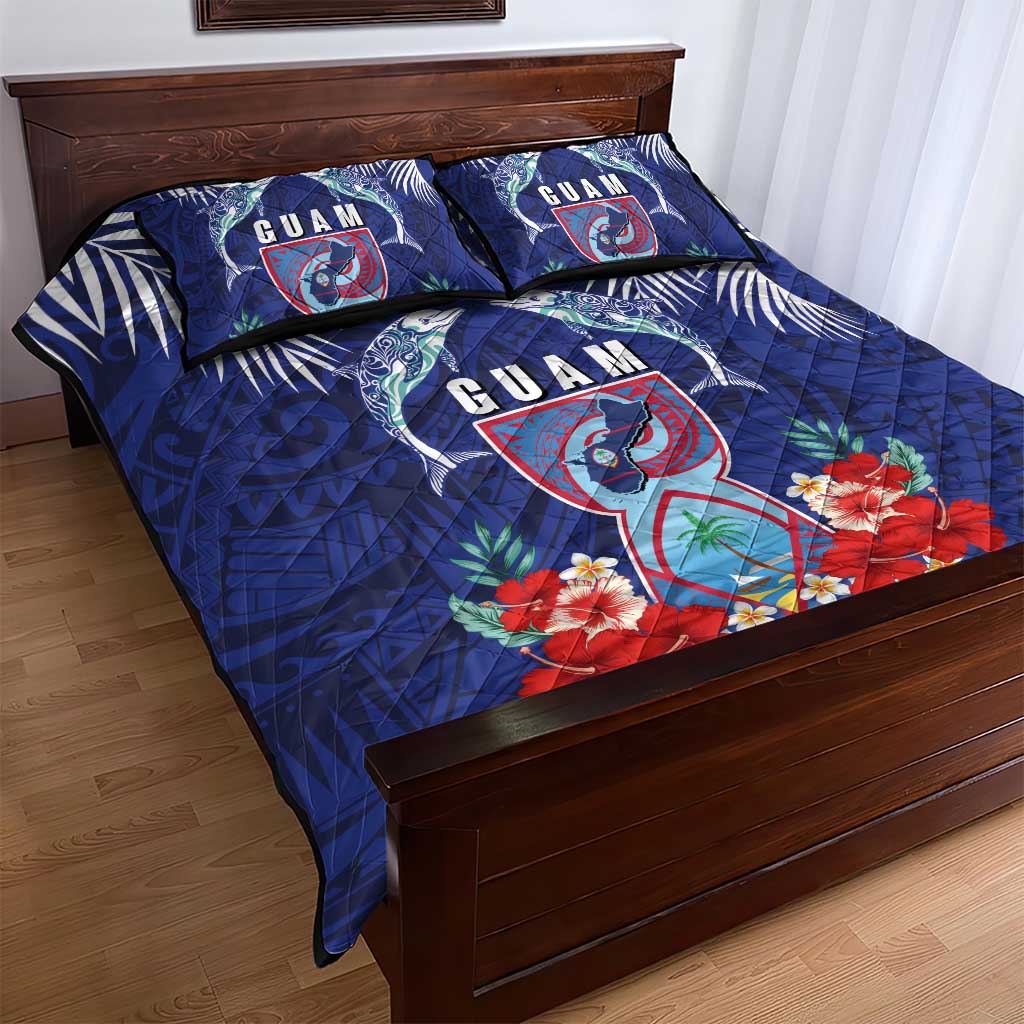 Guam Liberation Day Quilt Bed Set The Tribal Latte Stone and Dolphins with Hibiscus Chamorro Culture