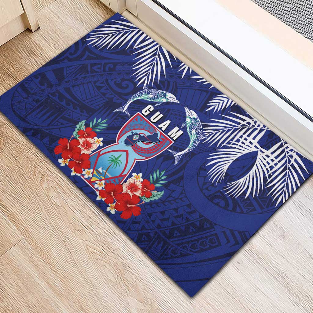 Guam Liberation Day Rubber Doormat The Tribal Latte Stone and Dolphins with Hibiscus Chamorro Culture