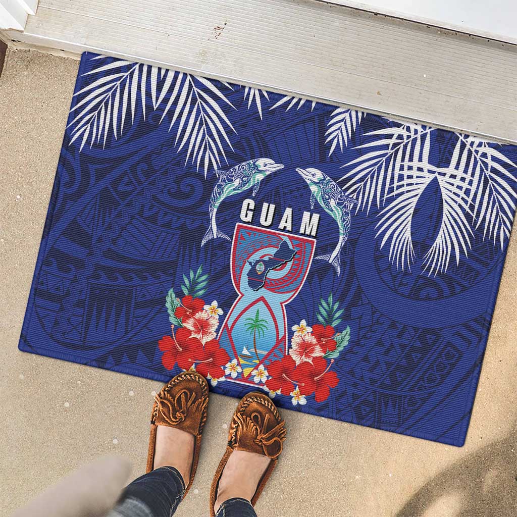 Guam Liberation Day Rubber Doormat The Tribal Latte Stone and Dolphins with Hibiscus Chamorro Culture