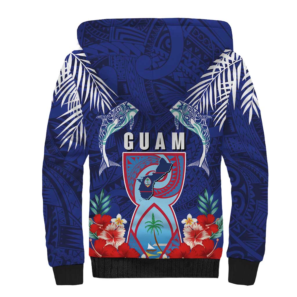 Guam Liberation Day Sherpa Hoodie The Tribal Latte Stone and Dolphins with Hibiscus Chamorro Culture