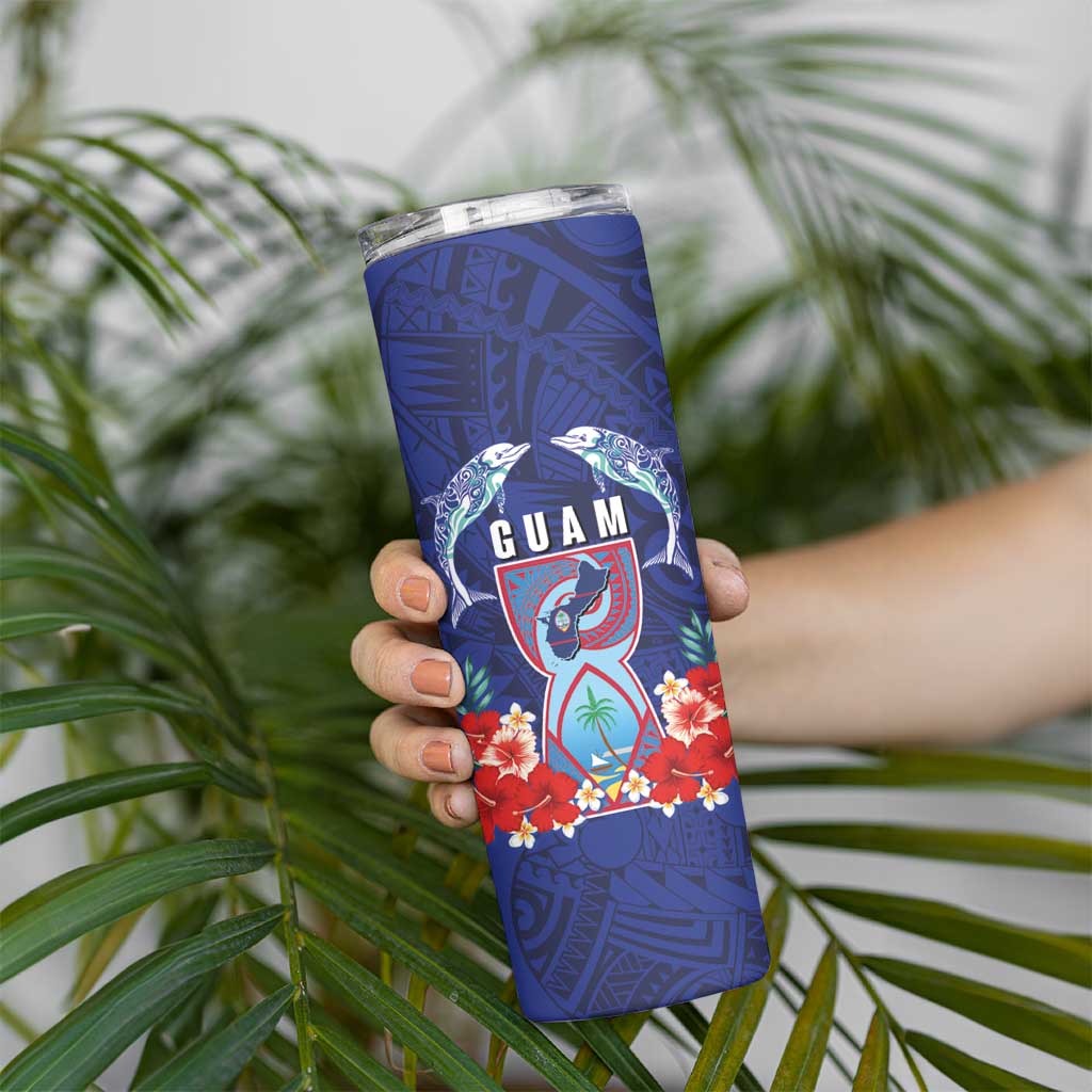 Guam Liberation Day Skinny Tumbler The Tribal Latte Stone and Dolphins with Hibiscus Chamorro Culture LT03 - Polynesian Pride