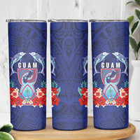 Guam Liberation Day Skinny Tumbler The Tribal Latte Stone and Dolphins with Hibiscus Chamorro Culture LT03 - Polynesian Pride