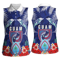 Guam Liberation Day Women Sleeveless Polo Shirt The Tribal Latte Stone and Dolphins with Hibiscus Chamorro Culture