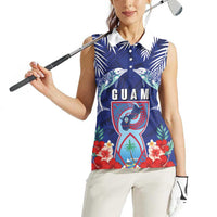 Guam Liberation Day Women Sleeveless Polo Shirt The Tribal Latte Stone and Dolphins with Hibiscus Chamorro Culture