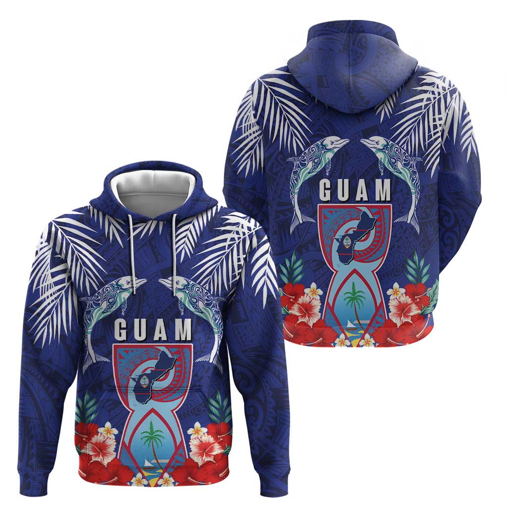 Guam Liberation Day Zip Hoodie The Tribal Latte Stone and Dolphins with Hibiscus Chamorro Culture