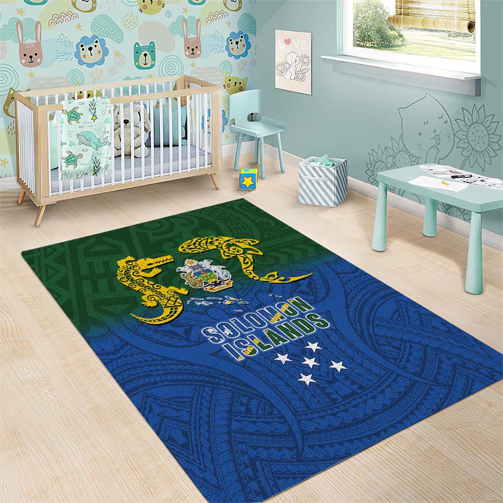 Solomon Islands Area Rug The Guardians-Tribal Crocodile and Shark Melanesian Tattoo