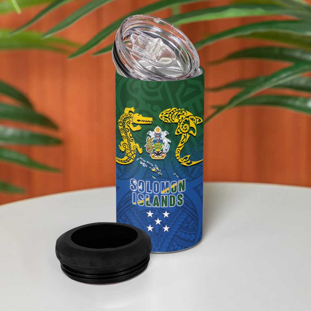Solomon Islands 4 in 1 Can Cooler Tumbler The Guardians-Tribal Crocodile and Shark Melanesian Tattoo LT03 - Polynesian Pride